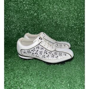 FootJoy LoPro Womens Size 7 Spikes Golf Shoes Floral White Black Leather Sneaker